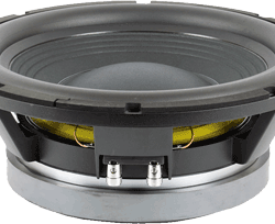 "Close-up image of the Beyma POWER12N – a high-power 12-inch car subwoofer featuring a die-cast aluminum basket, paper cone with rubber surround, and a large 4-inch voice coil. Designed for deep, tight bass with 500W AES and 1,000W program power, it delivers a frequency range from 45Hz to 1.5kHz in a 4-ohm configuration."